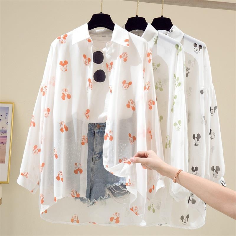 in stock Chiffon Printed Shirt Women's Sunscreen Clothing Women's Mid-length Shirt Women's Stychy Loose Thin Coat Trendy