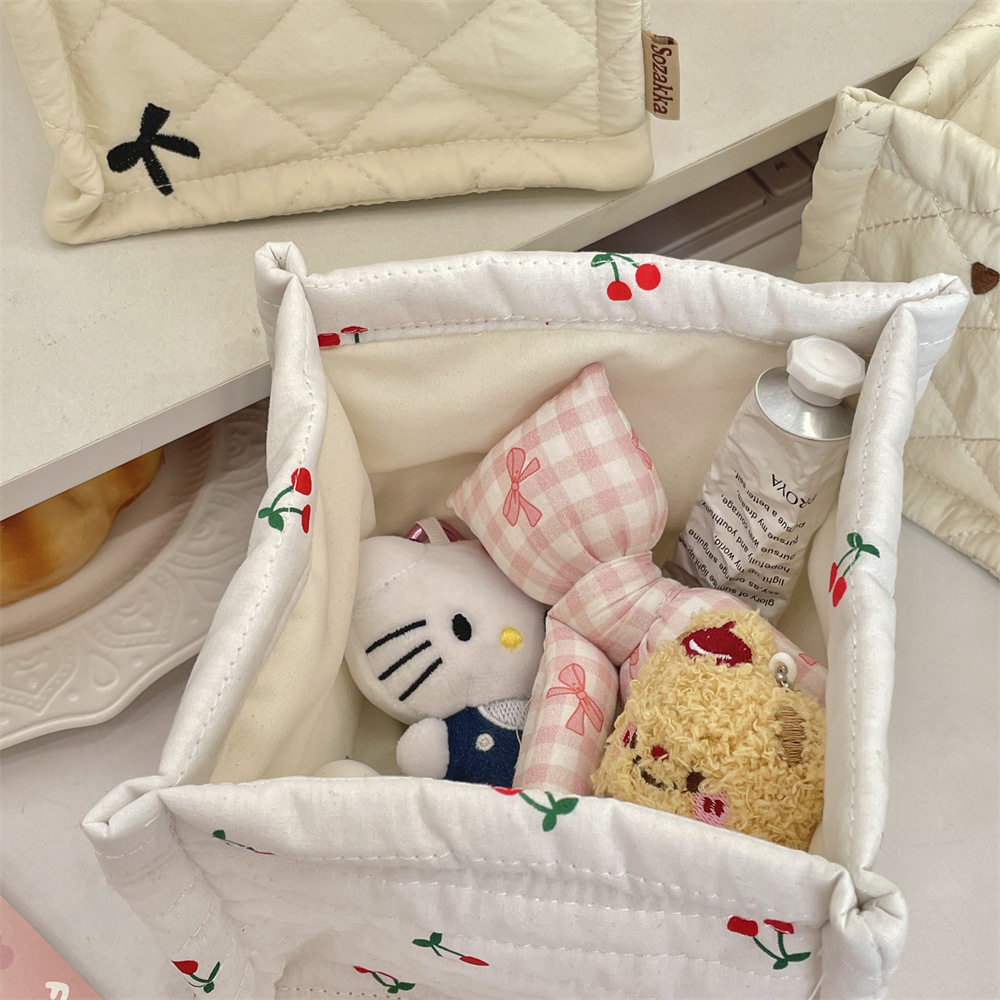 124g Weight Storage Basket Storage & Cleaning 1 Piece Quantity Polyester Material Cherry Pattern Cute Style Cute Cherry Polyester Storage Basket 10