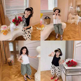 2025夏季韩版童装吊带套装新款时髦儿童灯笼裤宝宝两件套童装批发