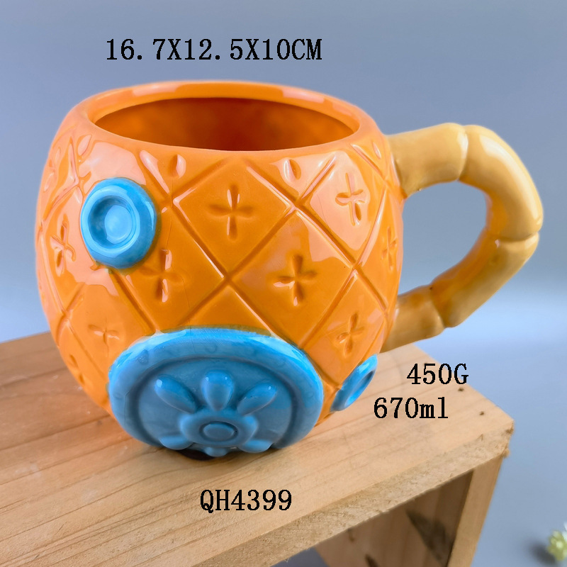 Estrictamente seleccionado bebé piña taza Casa de dibujos animados taza de agua Super lindo 3D Taza de cerámica de gran capacidad para niños
