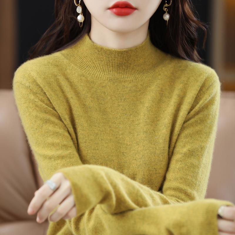 Nuevo medio suéter de cuello alto para mujer Otoño e Invierno suéter corto de color sólido suéter suelto engrosado camisa de fondo entrega de una pieza image 21