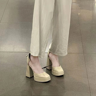 Fashion Retro Mary Jane High Heels Waterproof Table Small Leather Shoes 2023 New Wedding Shoes Single Shoes Women's Buckle Belt