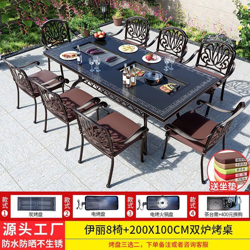 Yili 의자 8개 + 200*100cm 이중 오븐 그릴 테이블