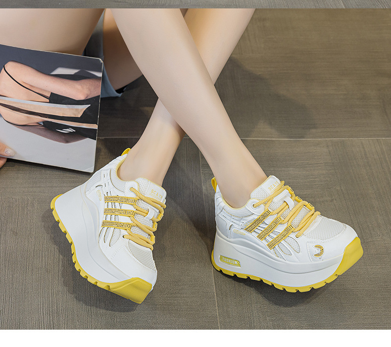 Giày sneaker nữ đế dày tăng chiều cao lưới thoáng khí mùa hè — Tím 5039, Trắng 5039, Vàng 5039 chi tiết 25
