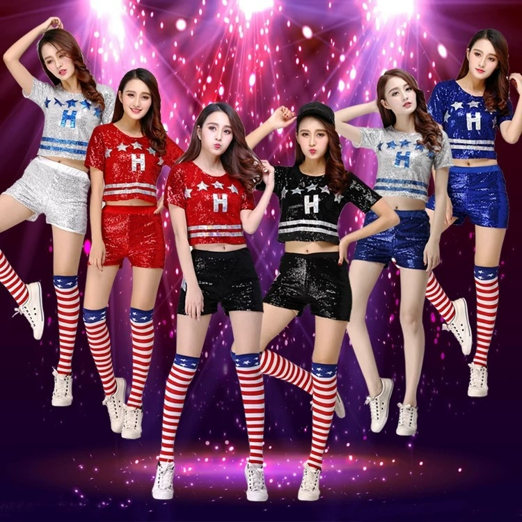 Костюмы для чирлидинга для взрослых, костюмы для джазовых танцев, женские танцевальные костюмы для современного танца, аэробики, костюмы с блестками в стиле хип-хоп