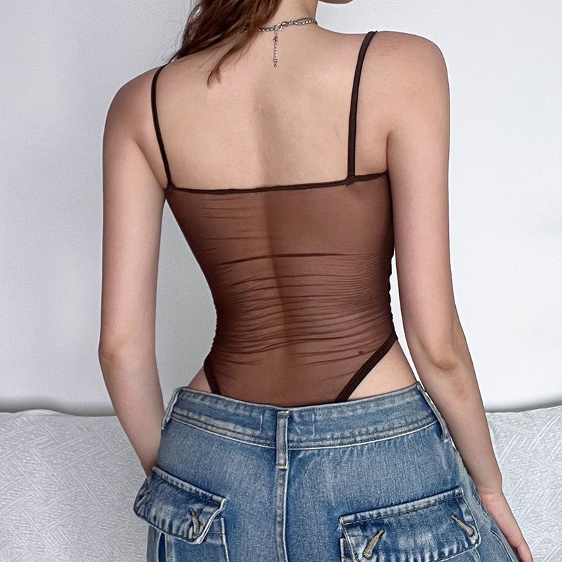 Women's Mesh Bodysuit With Chest Padding And Suspender Straps_voghion.com