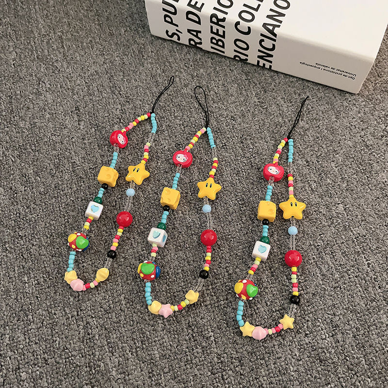 Anti-Lost Ins All-Match Star Cheese Beaded Mobile Phone Case Key DIY Bracelet ccd Camera Hanging Ornaments Hanging Chain Anti-Lost