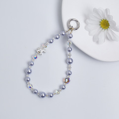 Pearl phone chain alloy small wooden horse crystal anti-lost short versatile wrist chain keychain