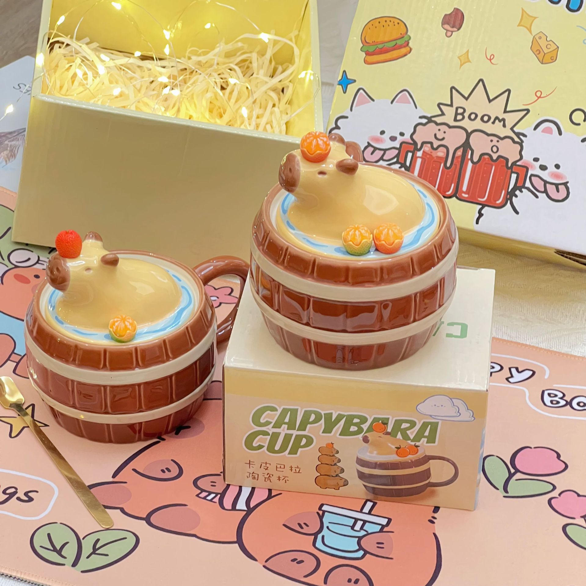 Copa de cápsulas Capibara encantadora de gran capacidad de taza de cerámica regalo de cumpleaños pequeño libro rojo