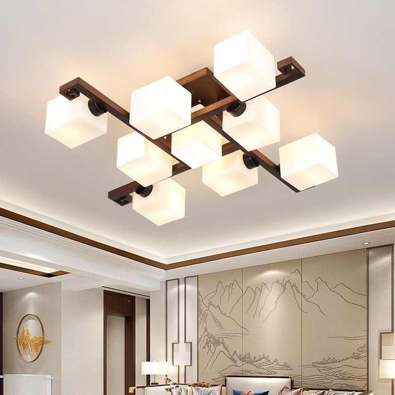 New Chinese style Simplicity bedroom Ceiling lamp personality atmosphere originality Chinese style solid wood Walnut Wood color Glass a living room lamps and lanterns