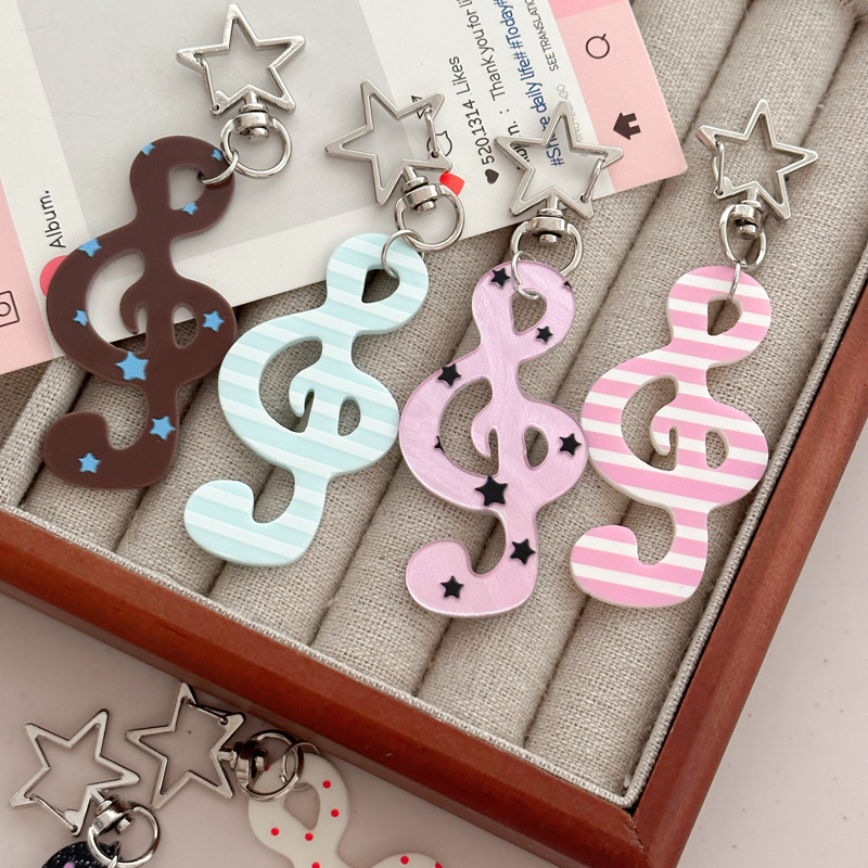 Korean-Style Vintage Sweet Polka Dot Stripe Star Musical Note Keychain Phone Charm DIY Bead Accessories Pendant
