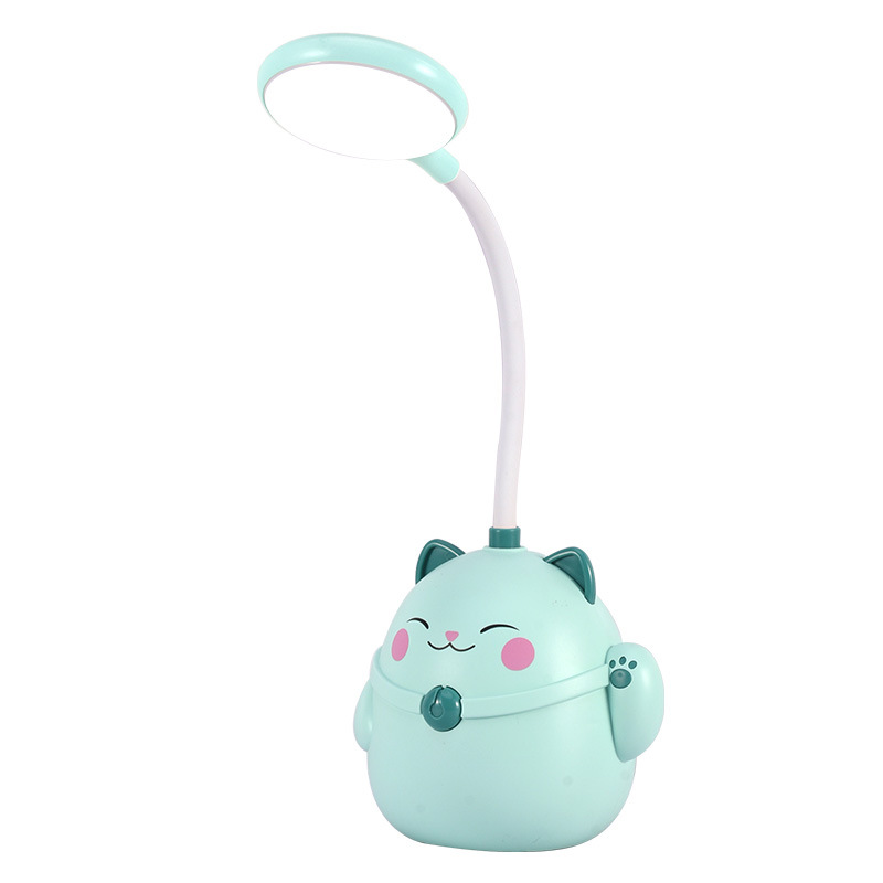 Lucky Cat pen holder lámpara de escritorio USB Led de lectura lámpara de protección para los ojos de dos engranajes ajustable manguera plegable lámpara de escritorio