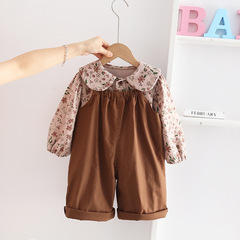 Fashionable Girls' Set Trendy 2024 New Children's Spring Outfit Baby Girl Spring Clothes Belted Pants Two-Piece Set