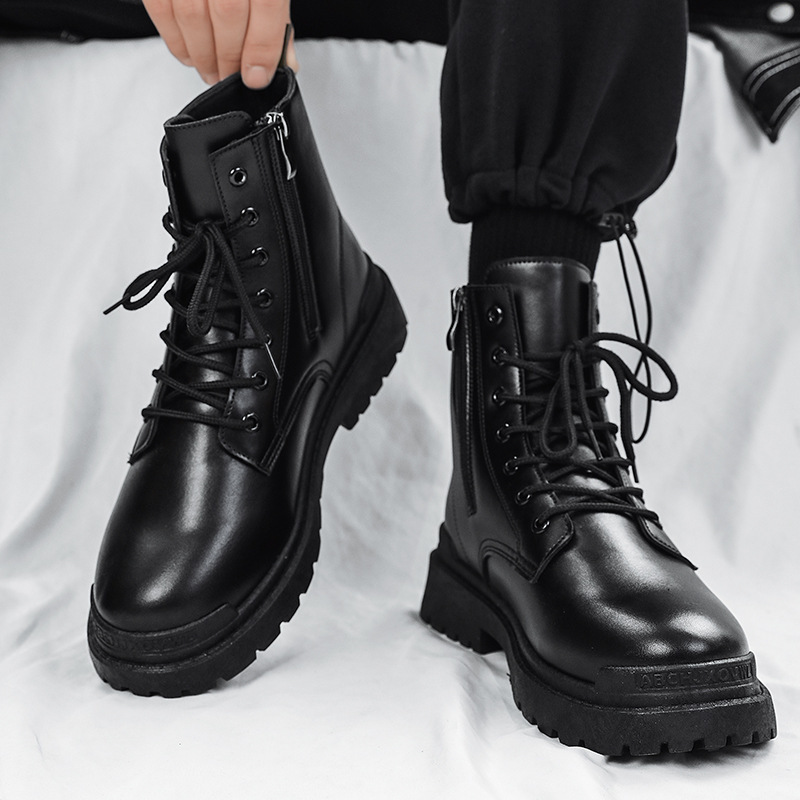 Boots Men's 2025 New Winter Black British Style High-Top Waterproof Anti-Slip Sports Motorcycle Workwear Leather Boots