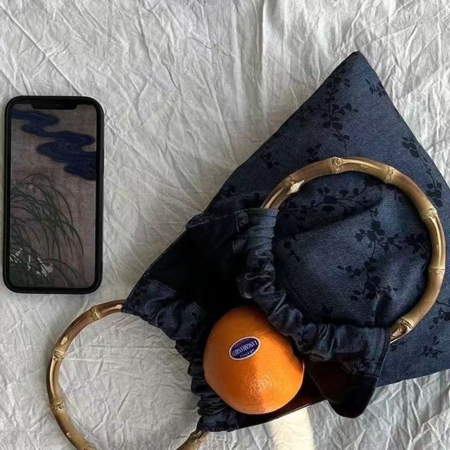Elegant denim blue retro Japanese universal bamboo handheld…