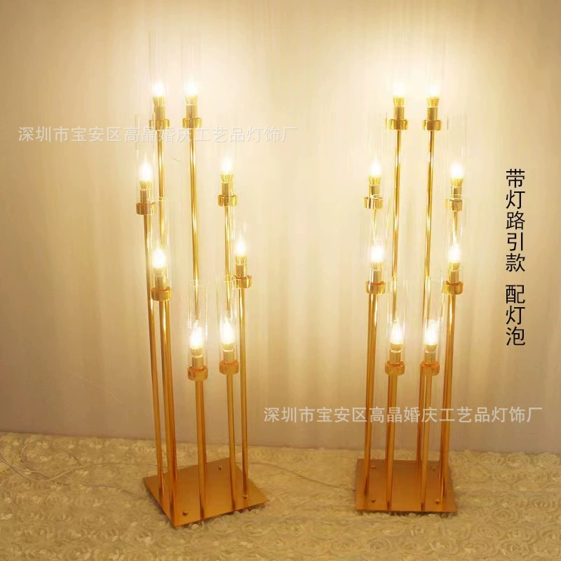 Железная много-глав candlestick гальваника металл секция высокий подсвечник свадебное украшение главный стол компоновка фестиваль вечеринка дорожка ведущий