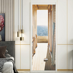 跨境創意翻新3D牆貼自粘門貼木門貼紙家居臥室書房浴室門牆貼裝飾