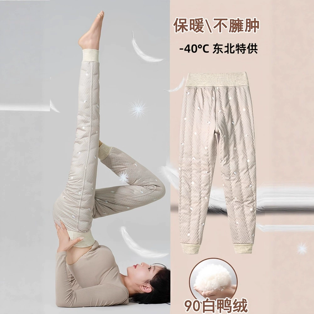 Пуховые брюки женские длинные зимние версии 2024 новые бархатные толстые и высокие талии тонкие теплые хлопчатобумажные брюки