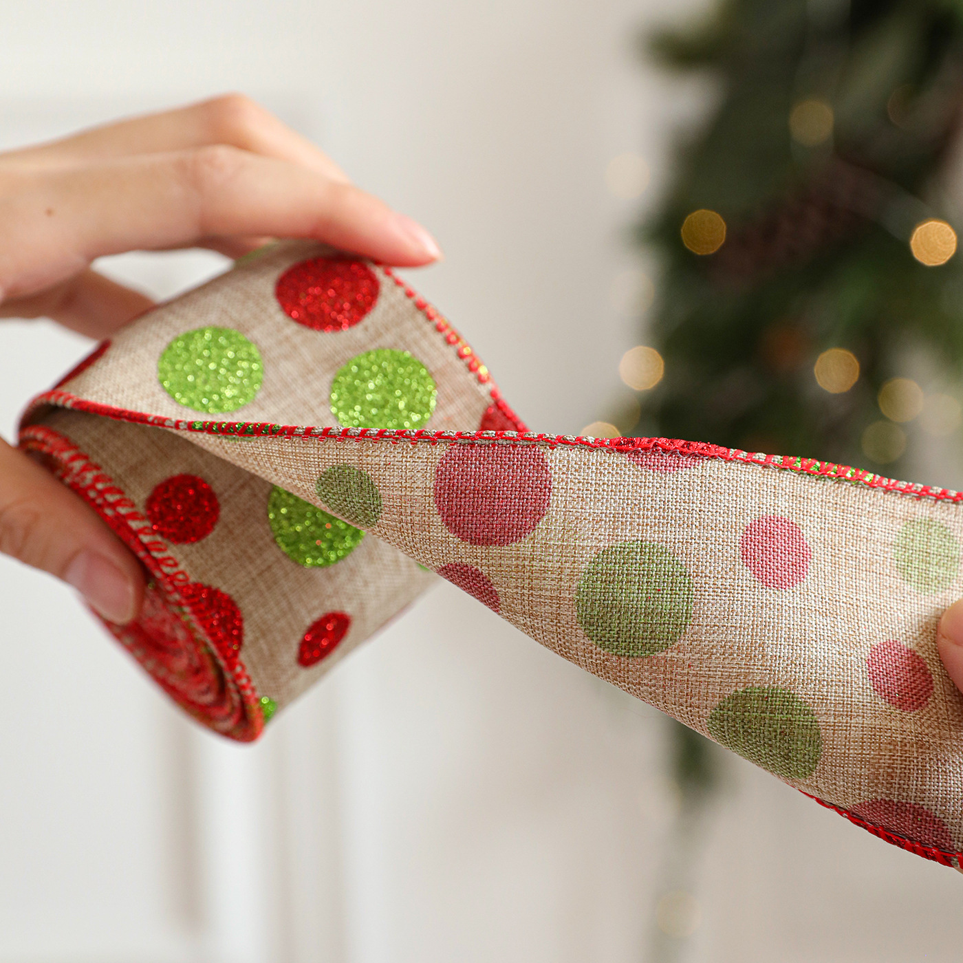 Ribbon de Navidad rayas de color ribbon minimalista árbol de Navidad guirnaldas decoración de regalo embalaje arco diseño de atmósfera