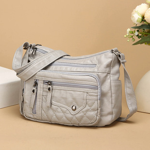 Cross-border New Women's Shoulder Bag PU Soft Leather Texturized Large Capacity Crossbody Bag Women's Fashionable Simple Middle-aged Mother Bag