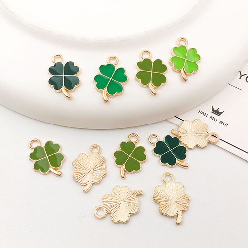 Korean version of four-leaf clover tail oil dripping alloy diy jewelry accessories rubber band earrings key chain pendant pendant