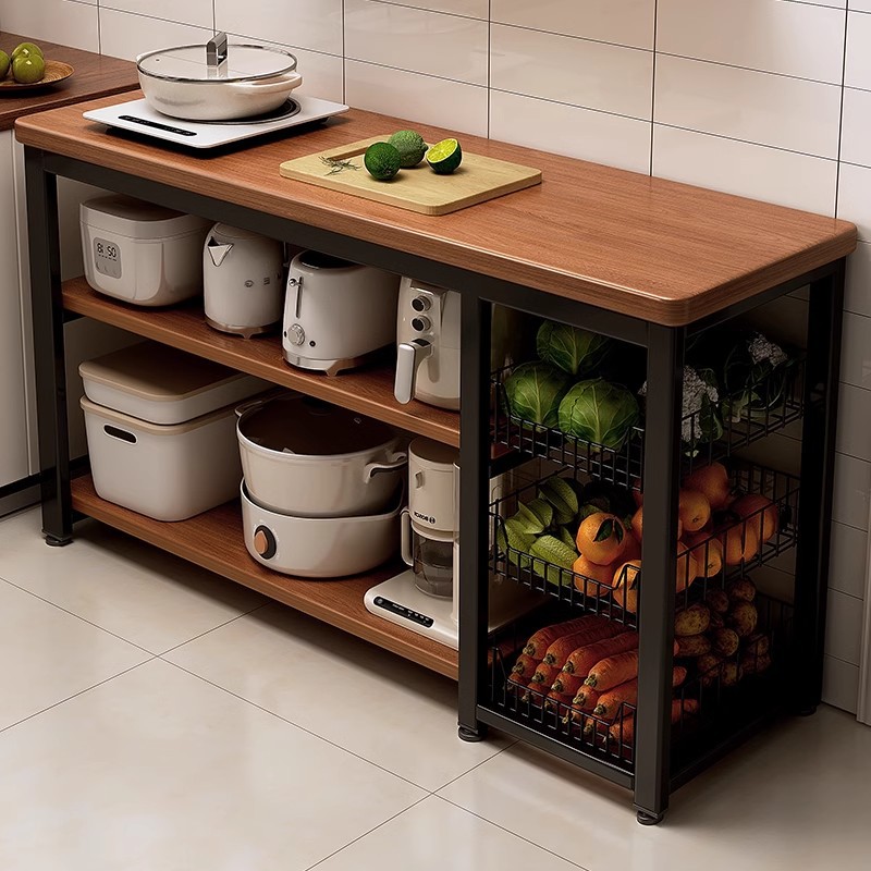 Estante de cocina, canasta de verduras multifuncional, banco de trabajo para cortar verduras, olla de microondas, armario de lado estrecho, mesa multicapa