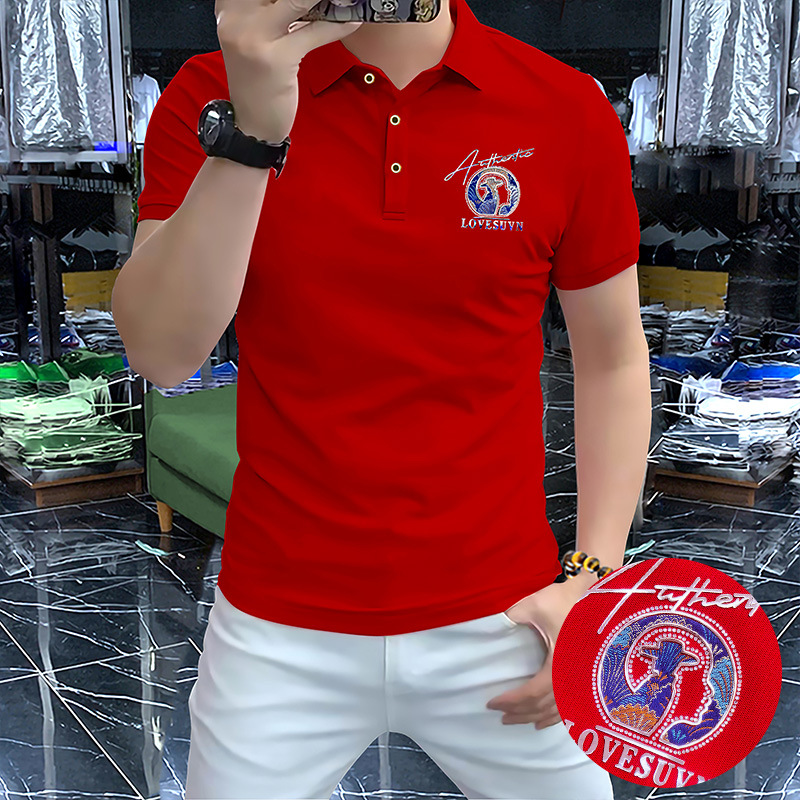 2025 Summer New Style Distinctive LOGO Short-sleeved Polo Shirt Men's Lel Breathable High-end European Trendy Light Luxury Solid Quality