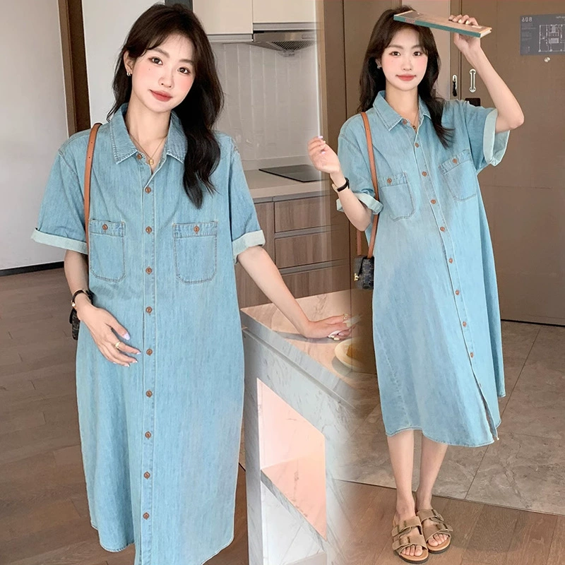 2024 Спот хорошее качество беременные женщины весна лето корейское джинсовое платье