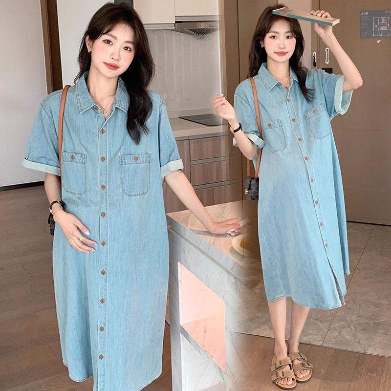 2024 in stock Good Quality Pregnant Women Spring and Summer Korean Washed Denim dress 2024 in stock Good Quality Pregnant Women Spring and Summer Korean Washed Denim dress
