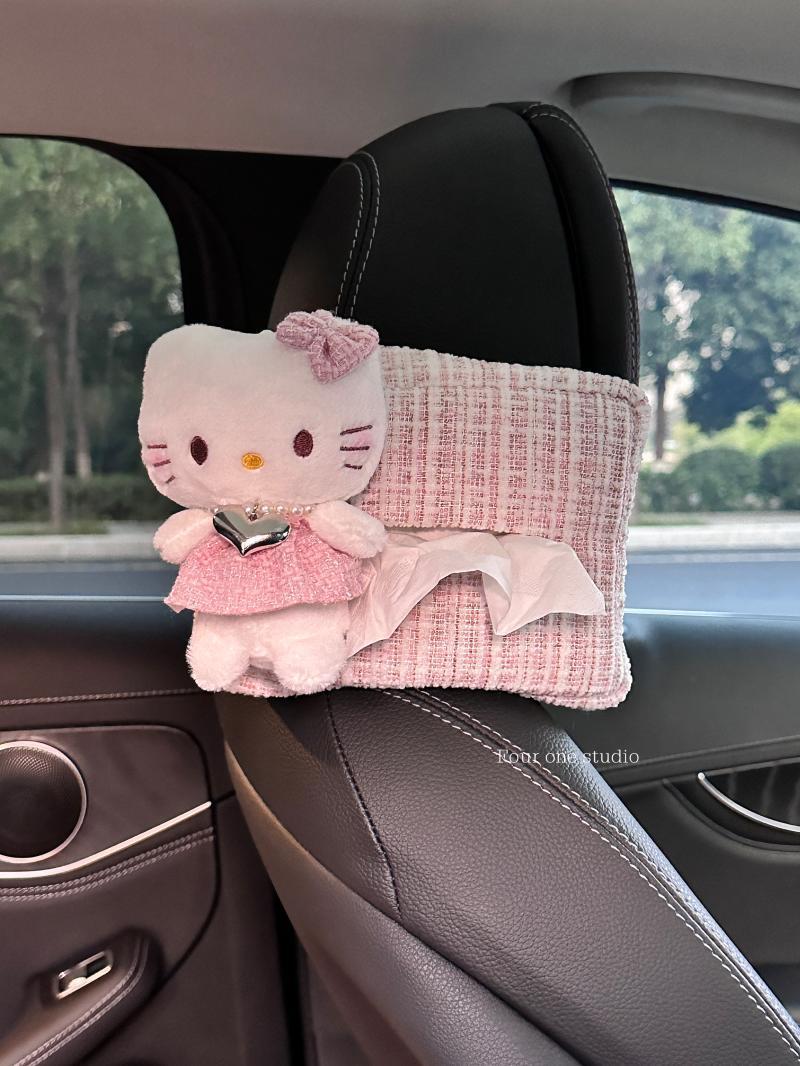 Car tissue box, cute kitty cat tissue bag, girly style, high aesthetic car tissue bag