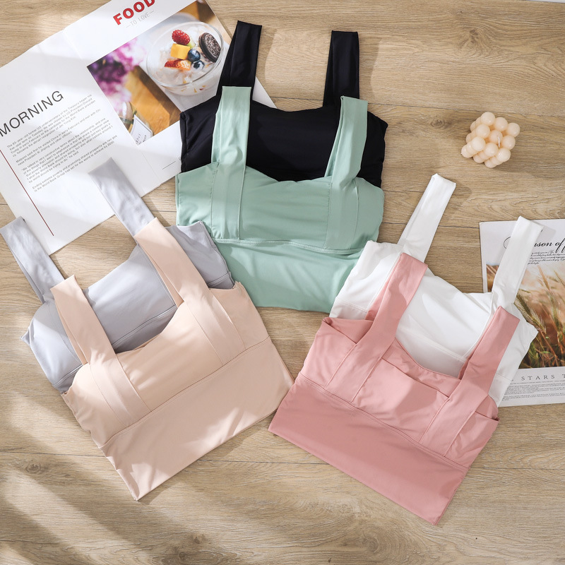 Cross-border Ice Silk Bra Wide Shoulder Strap Breathable Umbilical Sexy Tube Top with Chest Pad Chest Wrapped Girl Underwear Student Vest