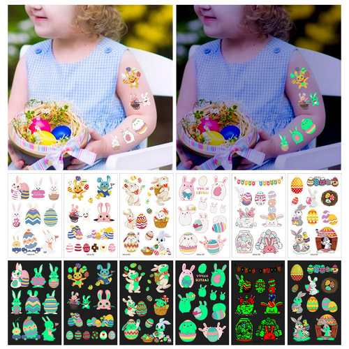 New Luminous Easter Tattoo Stickers Children's Cartoon Eggs Cute Rabbit Eggs Waterproof Sweat Tattoo Stickers