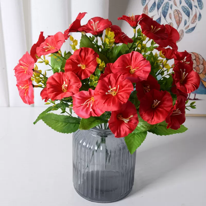 工程园林装饰仿真牵牛花绢花喇叭花束小野花把束盆景便宜假花批发