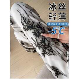 印花薄款防晒休闲裤子国风雪纺直筒冰丝阔腿裤女夏水墨季图片色