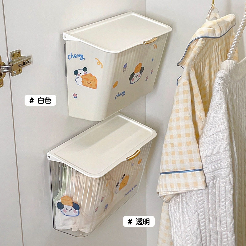 Wall-mounted adorable dirty clothes basket for bathroom, waterproof, no drilling, dustproof, large capacity storage box