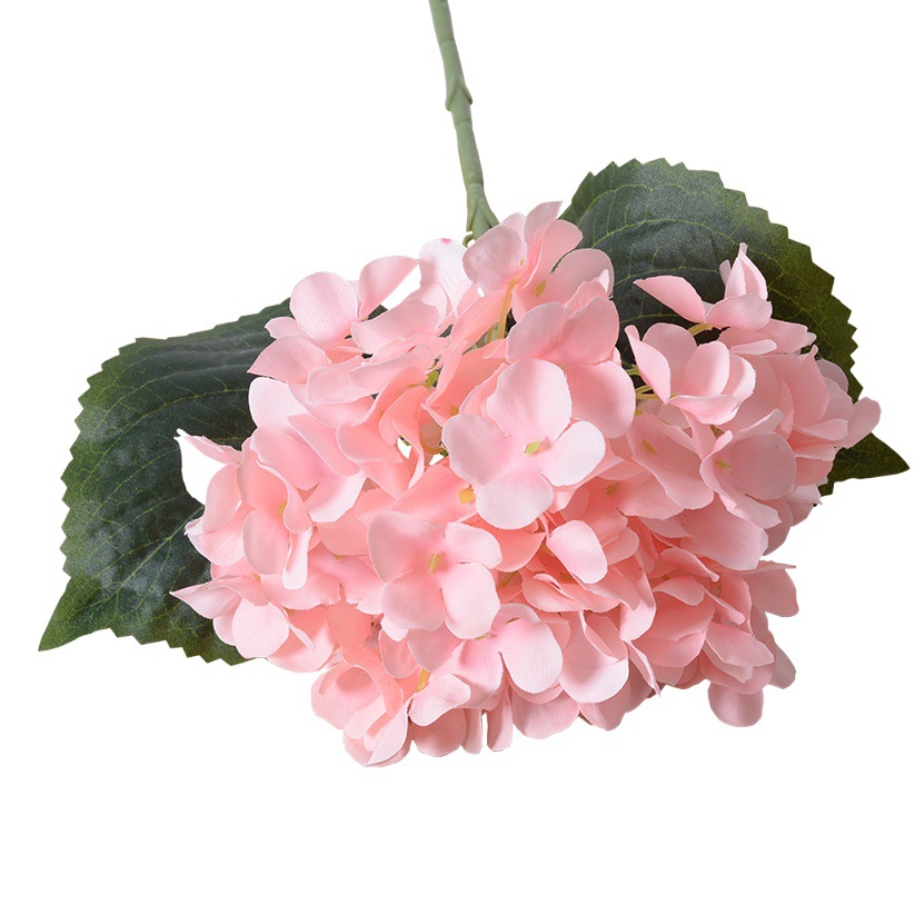 Hortensia artificial con hoja macaron Hortensia boda tiro diseño decoración del hogar flor falsa Flor de seda carretera plomo flor