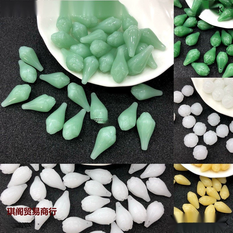 Заколка с половиной отверстия, волшебная палочка, глазурованная зеленая, древний стиль, лепестки ручной работы, топаз, цветочные бутоны, имитация нефрита, материал, аксессуары, крестообразное отверстие