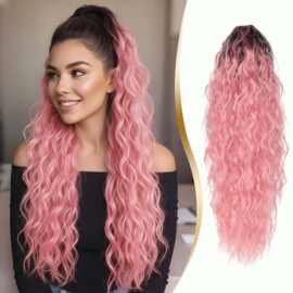 亚马逊跨境新品欧美女士假发马尾水波纹长卷发蓬松玉米烫抓夹马尾