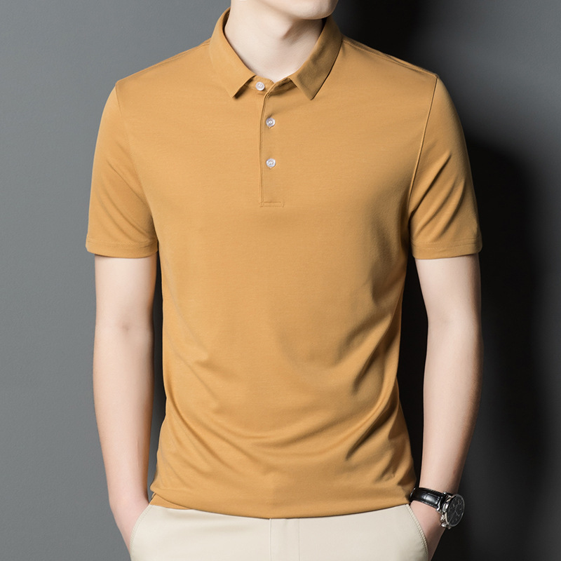 2025 summer new mulberry silk short sleeve T-shirt men's casual lapel loose thin pullover half sleeve T-shirt trend