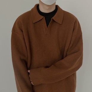 Демисезонный ретро свитер, трикотажный трендовый шарф, в корейском стиле, V-образный вырез, воротник поло, свободный крой