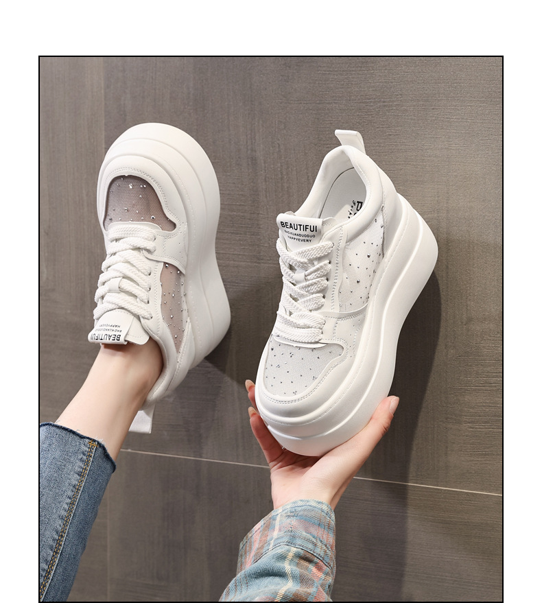 Giày sneaker nữ đế dày tăng chiều cao, mặt lưới thoáng khí, phối trắng đa năng — bạc trắng chi tiết 14