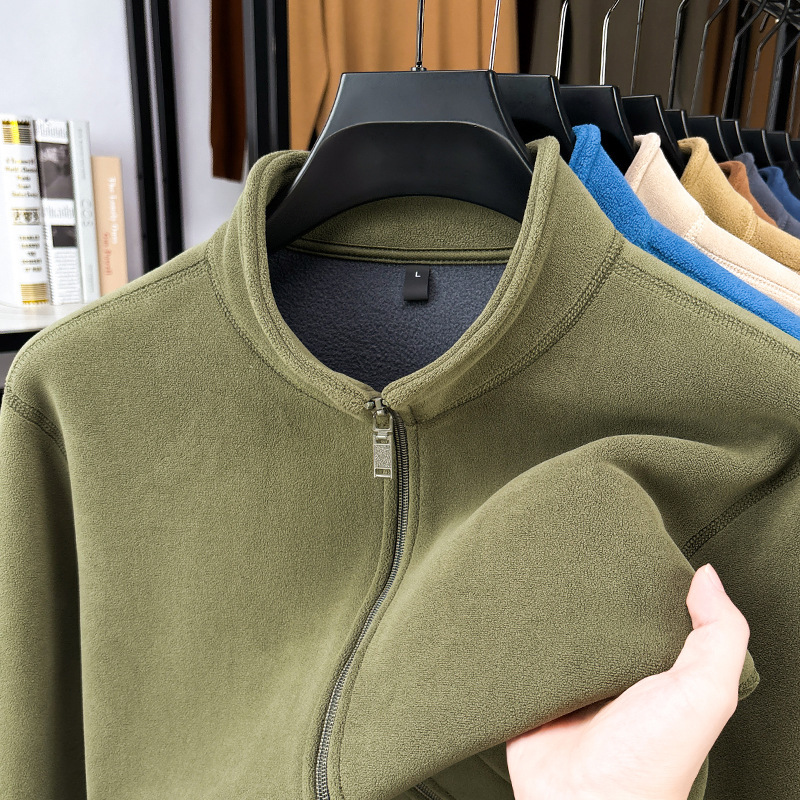 Cross-Border Men's Thickened Double-Sided Austrian Velvet Long-Sleeved Sweatshirt Autumn and Winter Half-Zip Stand-Up Collar Warm Jacket Fleece Jacket