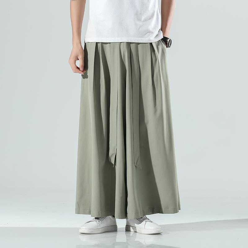 Pantalones muy de hadas pantalones casuales de seda de hielo delgados de verano para hombres pantalones anchos gordos pantalones de falda de estilo chino de gran tamaño sueltos