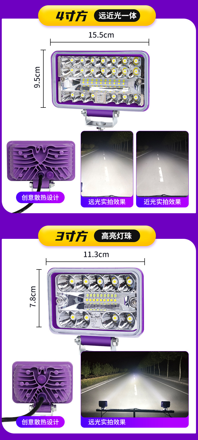Car Led Spotlights, Ultra-Bright 12V 24V for Trucks, Excavators, Construction Vehicles, Forklifts, Modified High-Intensity Headlights, and Strong Backup Lights