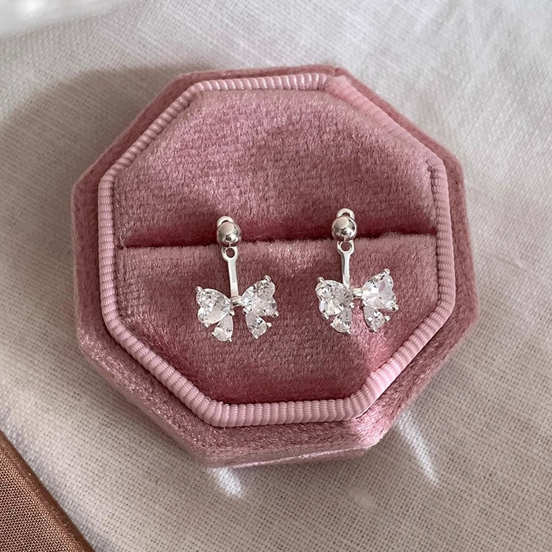 Серебряная игла, бренд цирконий с бантом, модные милые серьги, стиль легкая роскошь, высококлассный стиль, оптом