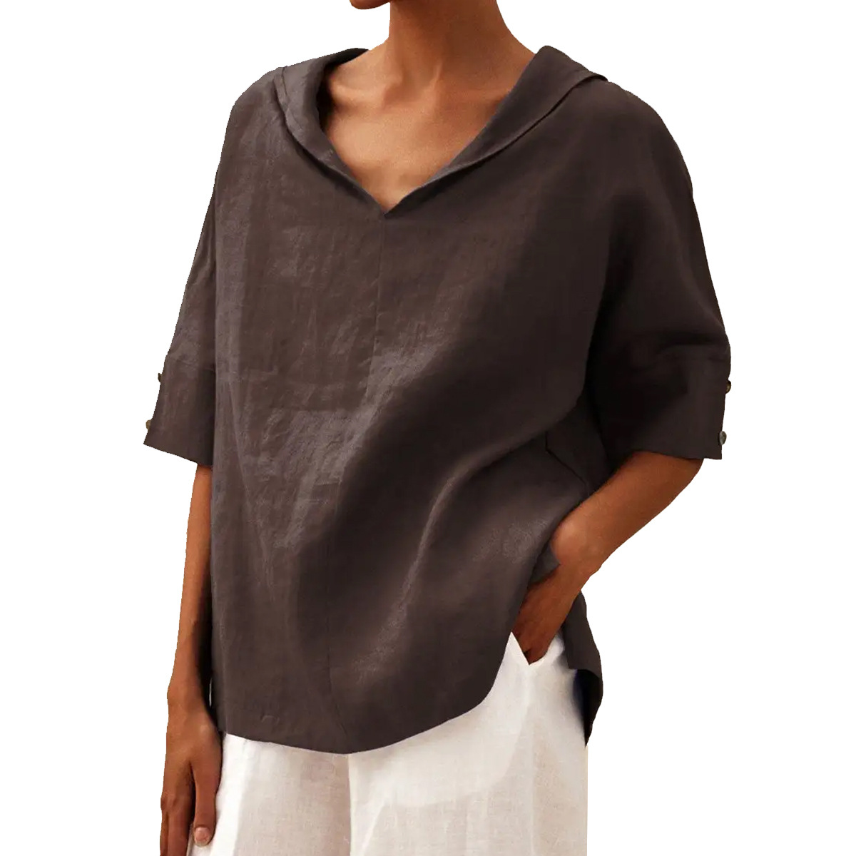 Women's Solid Colour T-shirt Casual Elegant Summer Top_voghion.com