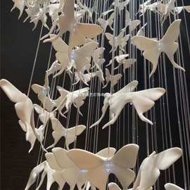 现代简约设计创意别墅客厅蝴蝶陶瓷光纤旋转楼梯吊灯售楼部大厅灯