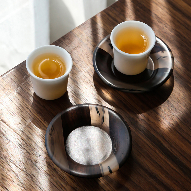 Nuevo soporte creativo de taza de madera sólida aislamiento térmico de imitación de acessorios de té antideslizante jarra de resina japonesa almohadilla de taza de té redonda