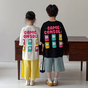 Children's T-shirt 2025 Summer Boys and Girls Korean-style Letters Casual Top Children's Round Neck All-match Top