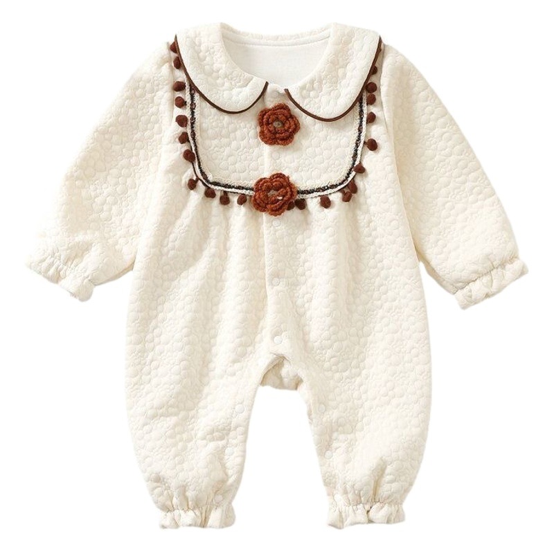 Mono de salida de primavera y otoño para bebés Estilo occidental de algodón puro de manga larga de doble capa de mameluco bebé niña de moda de un mes de edad cien días ropa image 1